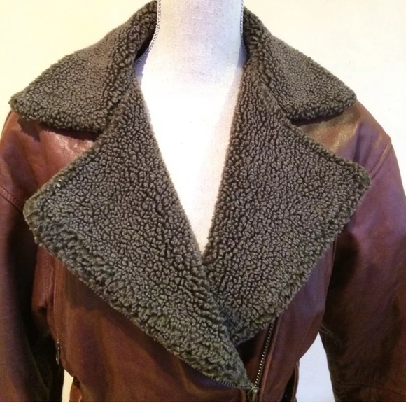 HURRICANE COLLECTION Gray Shearling & Brown Glove Soft Genuine Leather Jacket - Picture 6 of 11